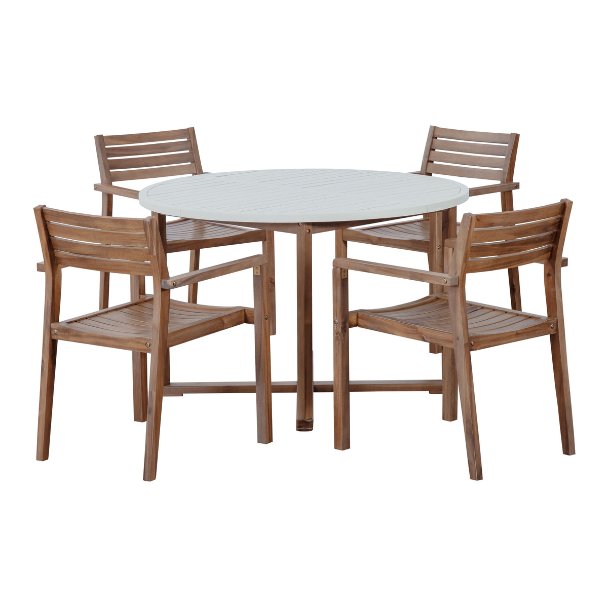 variant-group:rf-n711wy000475aad|Roomfitters 5-Piece Outdoor Dining Set for 4, 47.2-Inch Round Acacia Wood Table, Light Grey Slatted Patio Group