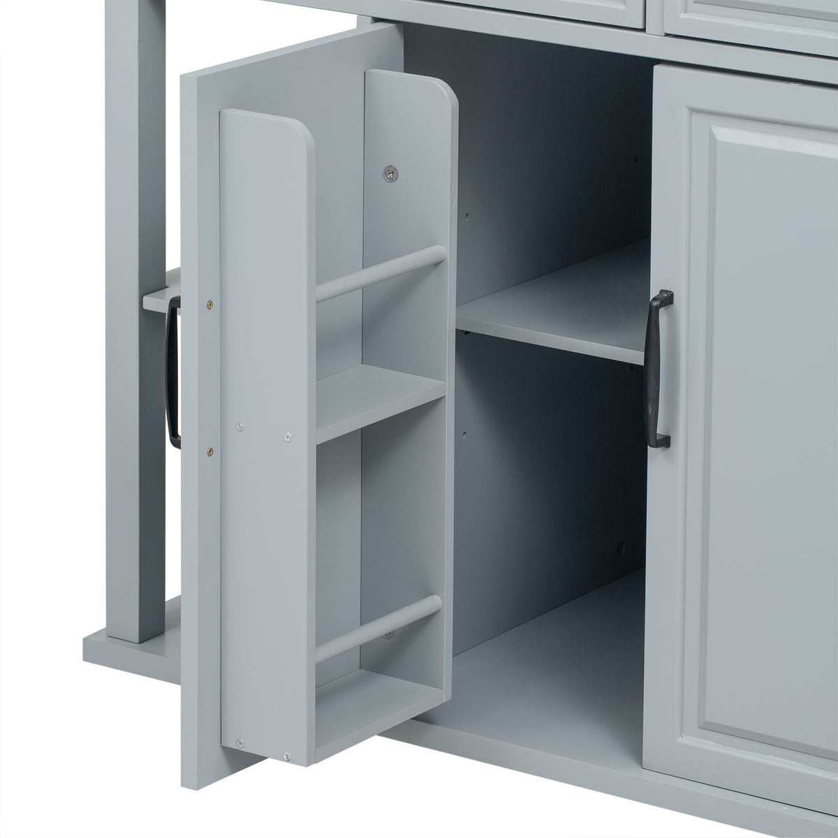 variant-group:rf-n707p215327g|Roomfitters 47" Kitchen Island with Extendable Dining Table, Storage Cabinet, Power Outlet, Rubber Wood Veneer, Grey Blue