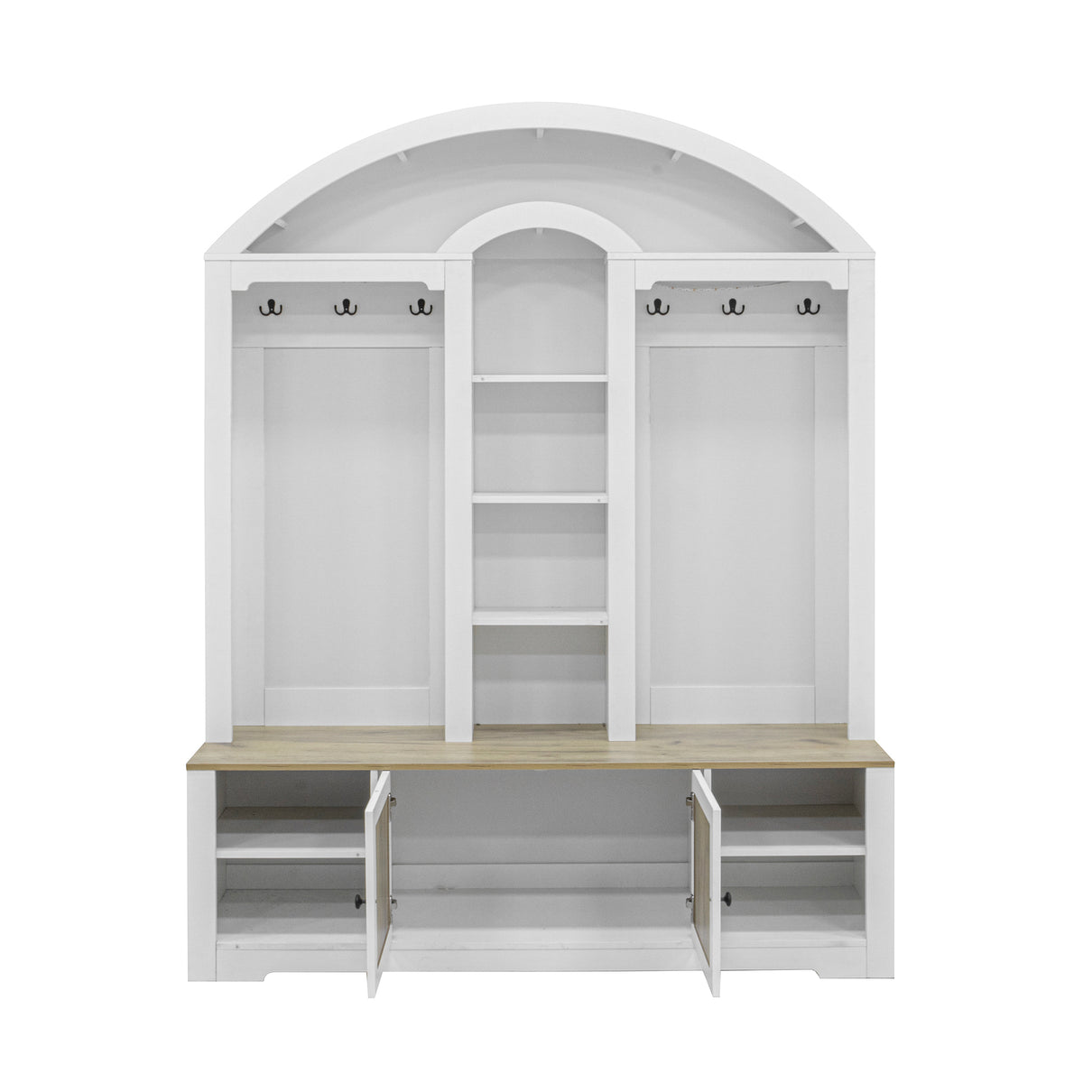 variant-group:rf-n724sj000158aak|Roomfitters Multi-Functional Curved Entrance Wardrobe, Hall Tree, White & Walnut