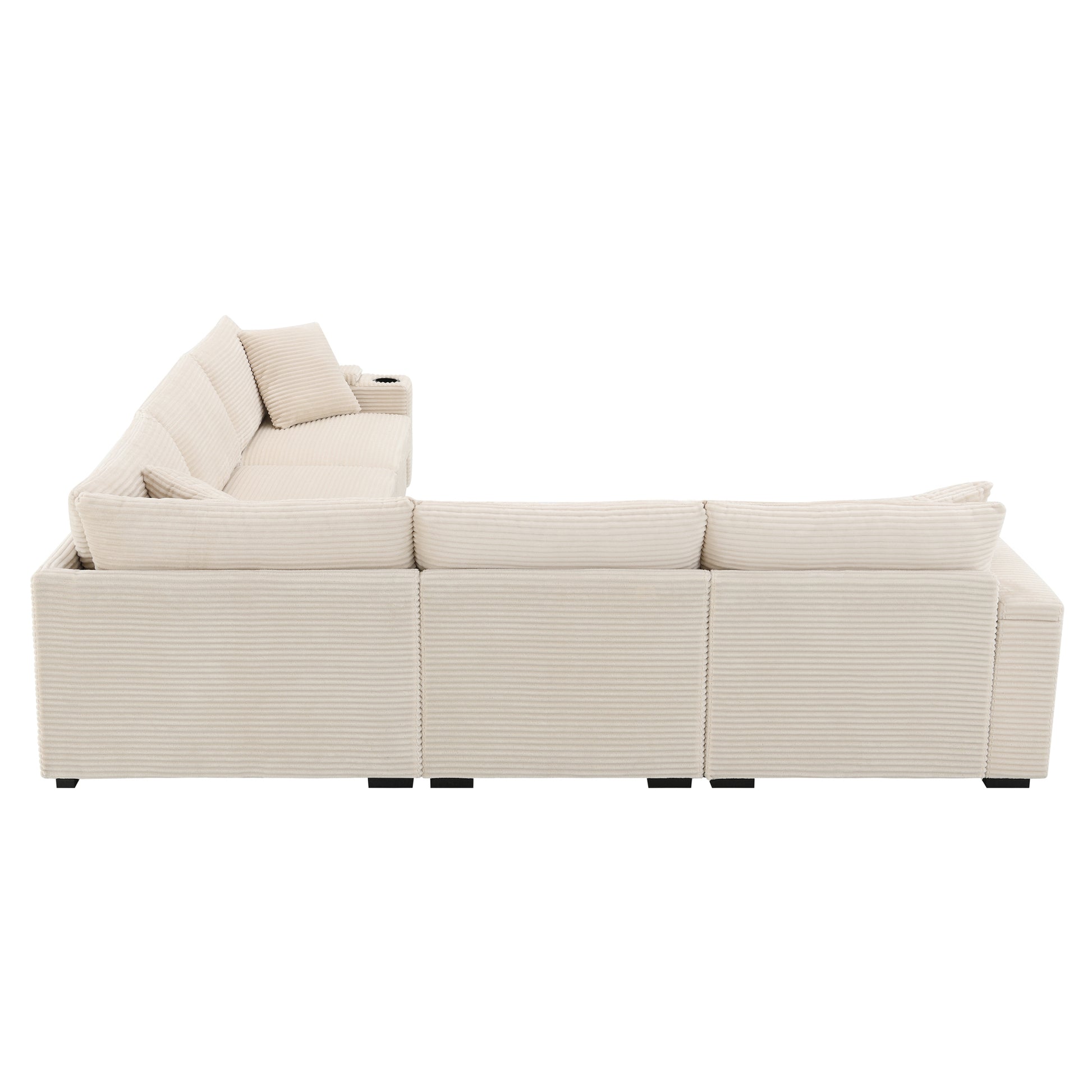 variant-group:rf-n723s1187a|Roomfitters 104 Inch Modern L-Shaped Sectional Sofa with Cup Holders, Comfortable Corduroy Upholstered Corner Couch, Beige