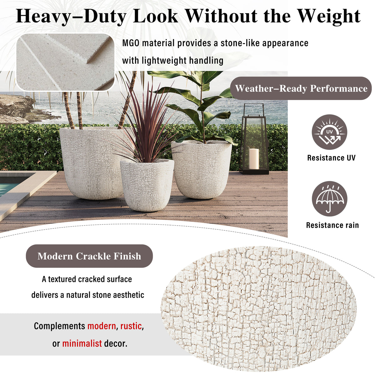 variant-group:rf-n711p406660a|Roomfitters Lightweight MGO Planter Set of 3, Round Weather Resistant Outdoor Indoor Flower Pots for Garden Patio, Beige