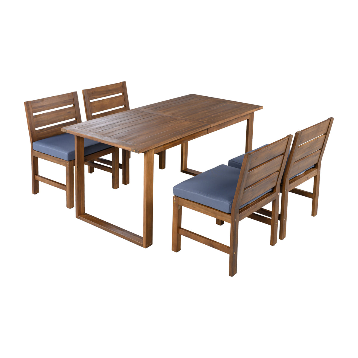 variant-group:rf-n711wy000497aae|Roomfitters Farmhouse 5-Piece Outdoor Dining Set for 4, Acacia Wood Table and Chair Pack, Brown and Grey Slatted