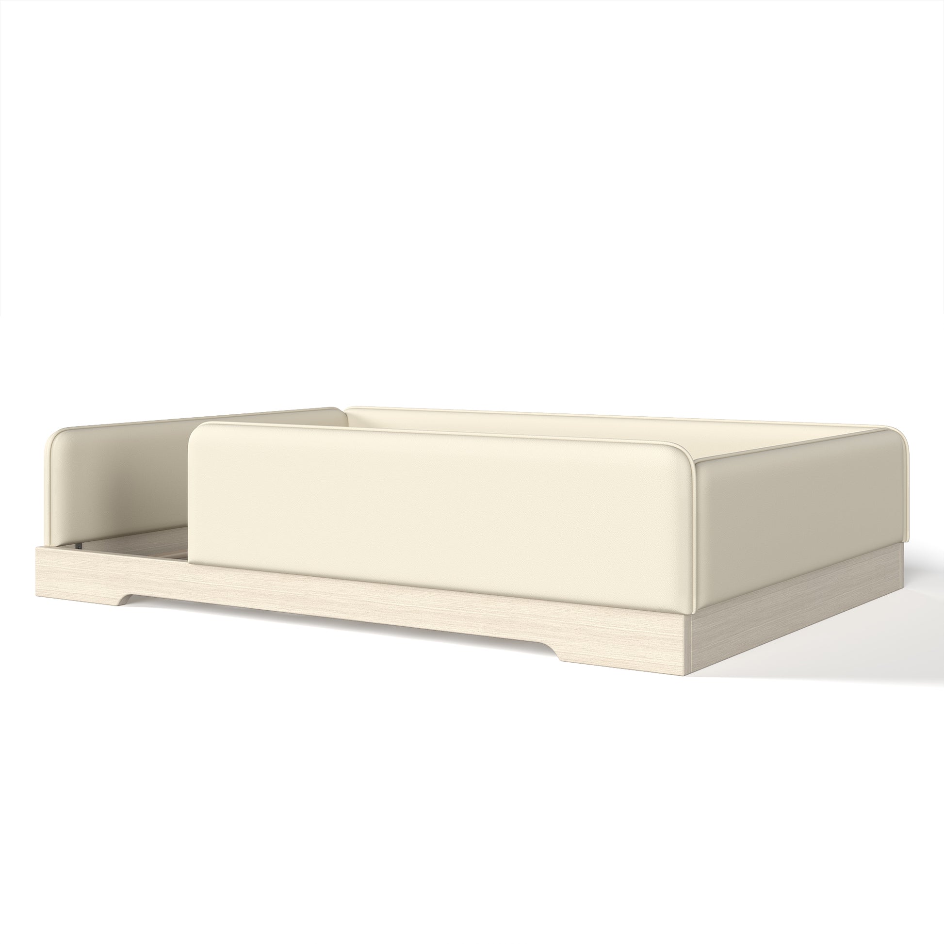 variant-group:rf-w1580s00673|Roomfitters Queen Size Upholstered Floor Bed Frame with Removable Guardrails, Faux Leather Low Profile Platform, Beige