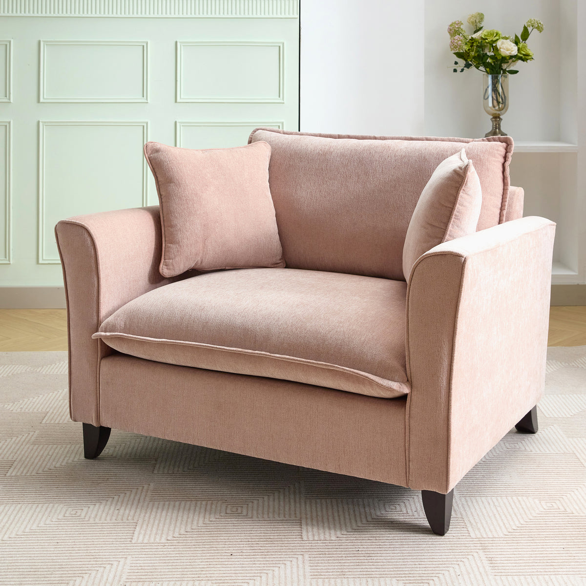 variant-group:rf-n701p379404p|Roomfitters 46.3 Inch Oversized Armchair, Chenille Comfy Accent Chair and a Half Sofa, Rubberwood Legs Pillow, Pink