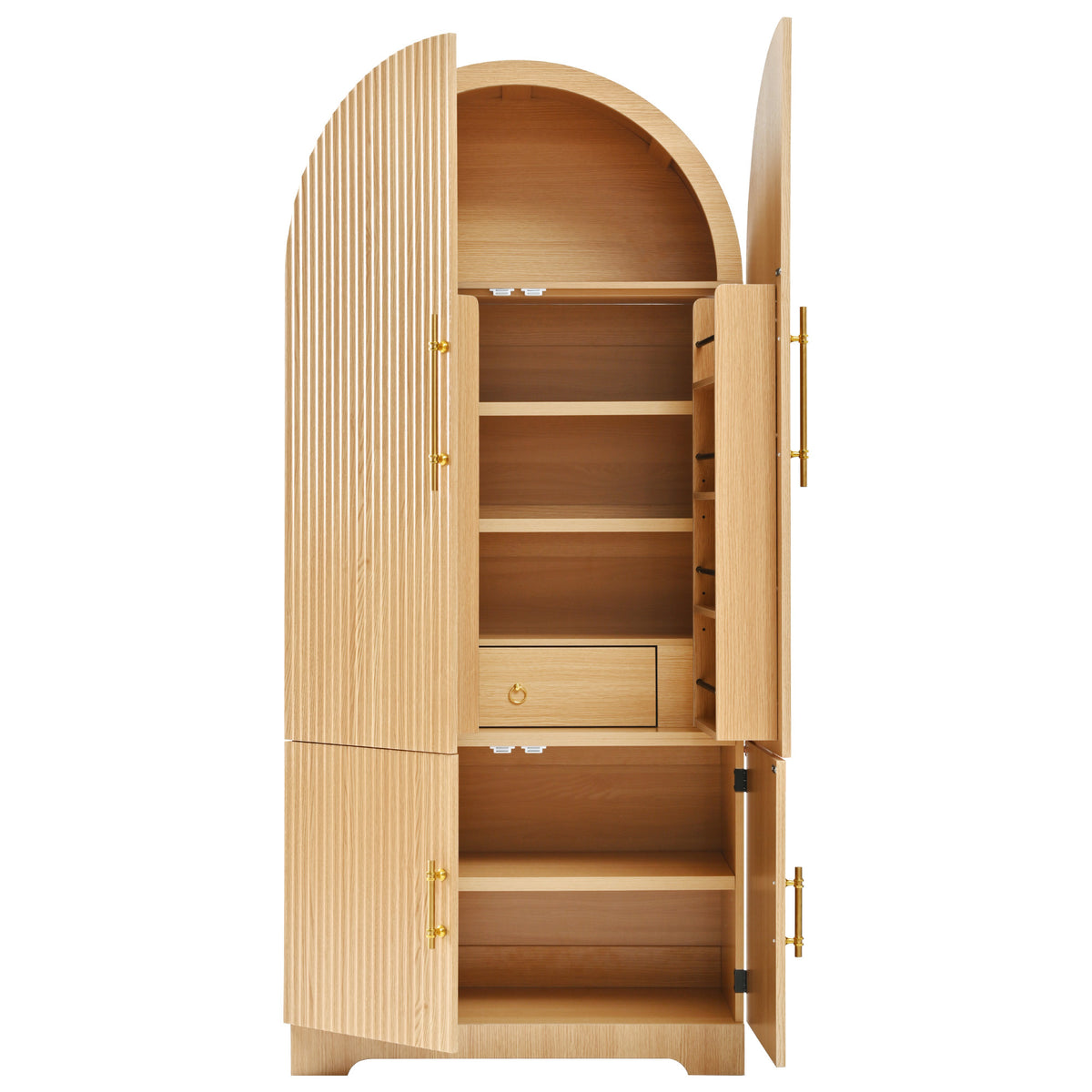 variant-group:rf-n707s000020y|Roomfitters 72" Tall Arched Kitchen Pantry Cabinet with Fluted Doors & Hidden Drawer, Natural