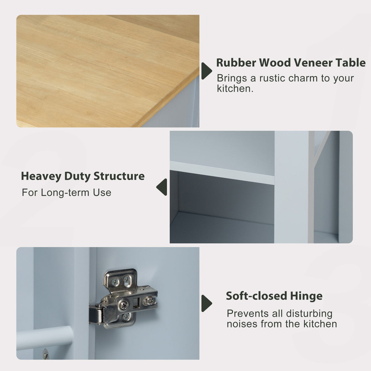 Roomfitters 47" Kitchen Island with Power Outlet and Drop Leaf, Rolling Storage Cabinet with Drawers, Modern Style, Grey+Blue