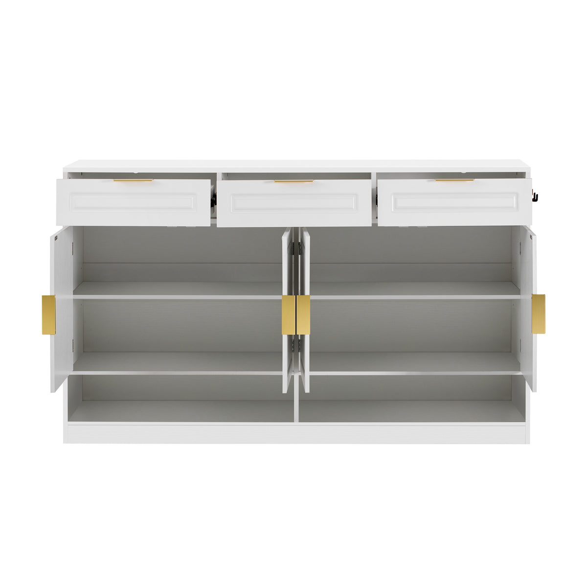 variant-group:rf-n711p345213k|Roomfitters 59.1" Farmhouse Sideboard Buffet Cabinet with 3 Drawers and 4 Doors, Kitchen Storage with Open Shelf, White