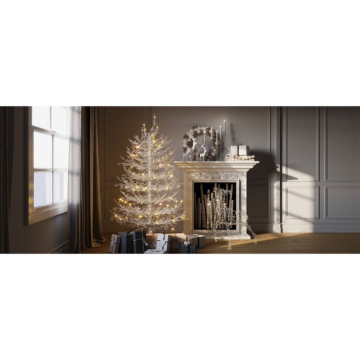 Roomfitters Pre-Lit Aspen Fir Christmas Tree 4FT, Hinged Snow-Flocked Artificial Holiday Tree with Warm Lights, 280 Tips, White Roomfitters