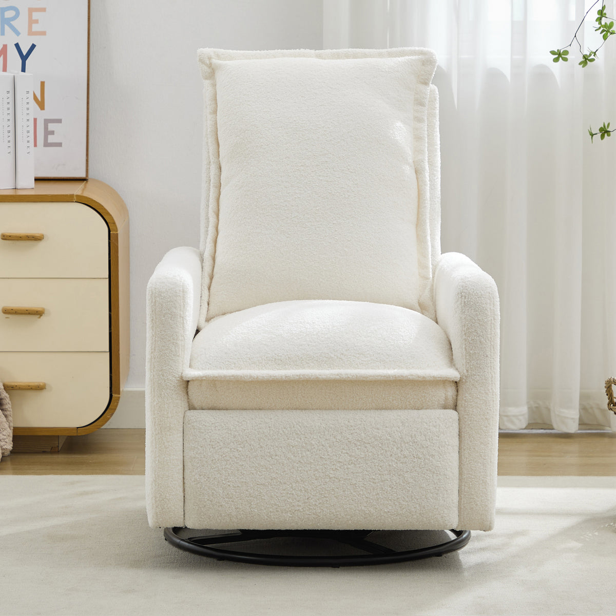 variant-group:rf-n701p348238k|Roomfitters Swivel Rocker Recliner Chair, Glider Rocking Armchair, Teddy Fleece Nursery Reclining Lounge Accent Chair, White