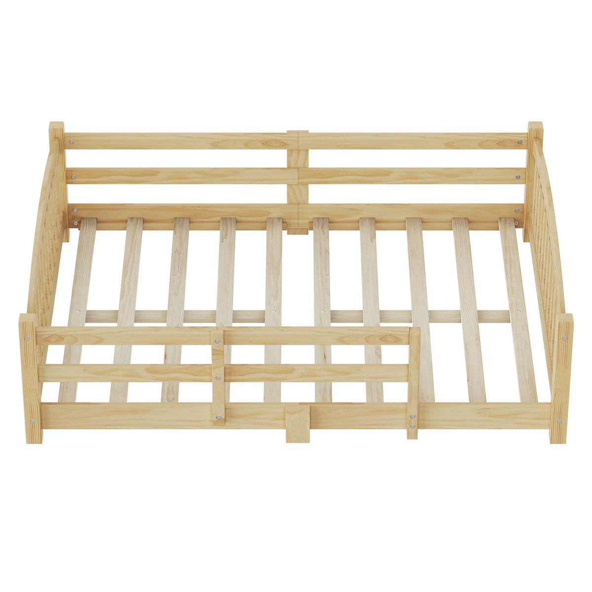variant-group:rf-n733p400299n|Roomfitters Full Montessori Floor Bed with Guardrails, Solid Wood Low Platform Bed with Slats, Easy Assembly, Natural
