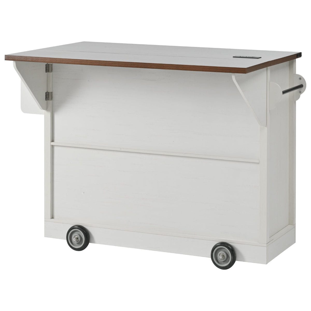 variant-group:rf-n707p349814w|Roomfitters 54" Farmhouse Kitchen Island with Drop Leaf, Power Outlet, Wine Rack, 2 Drawers, 2 Doors, White