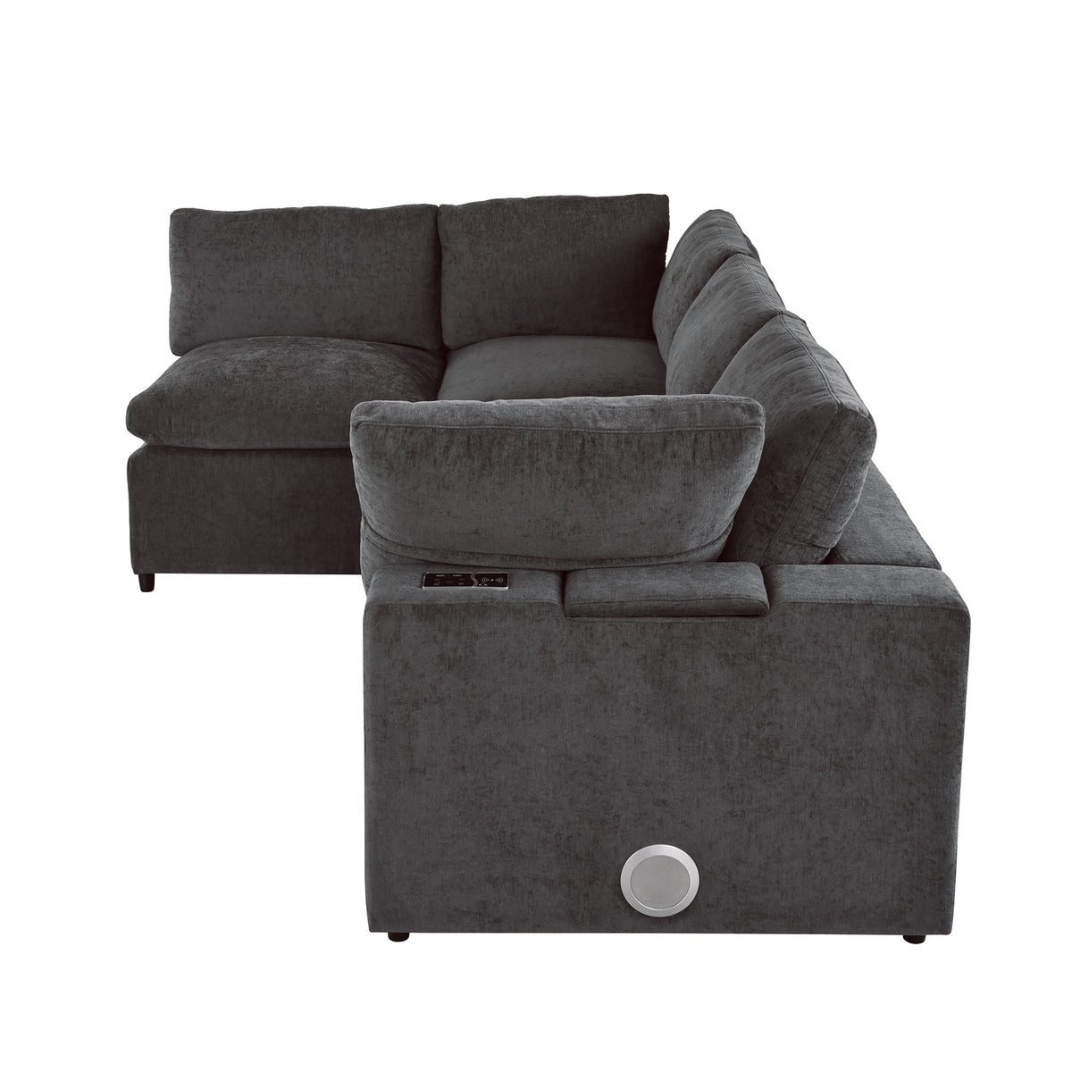 variant-group:rf-n711wy000413aae|Roomfitters Upholstered Modular Sofa with Storage Space, USB Charging Ports, Wireless Charging, Built-in Bluetooth Speaker, Sectional Sofa for Living Room and Apartment, Gray