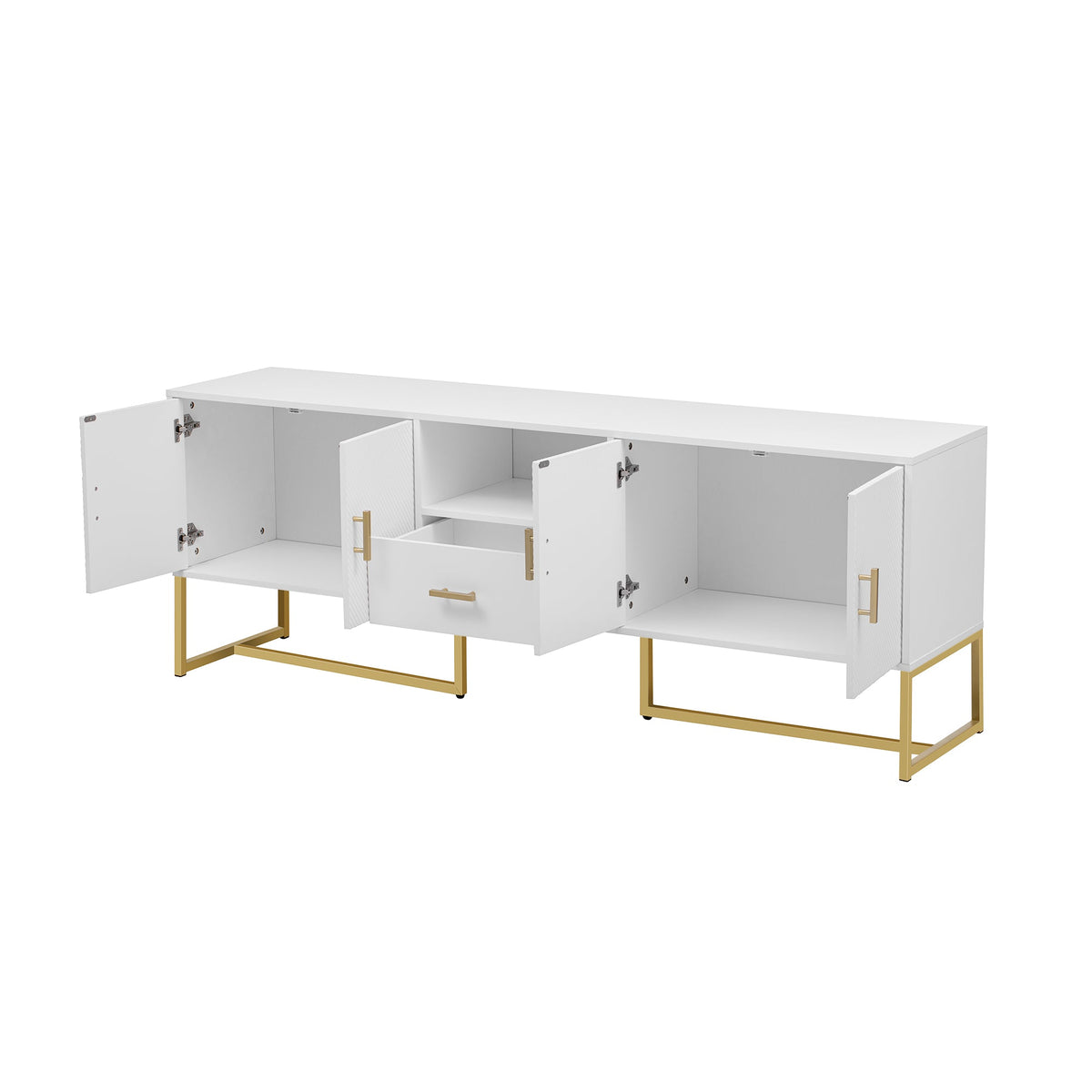 Roomfitters Modern TV Stand for up to 70 Inch TV, Media Cabinet with Drawer, Metal Legs and Safety Features, White Roomfitters