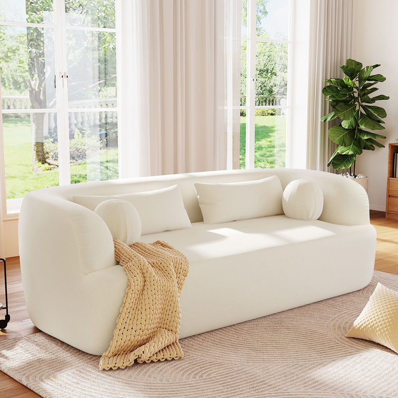 variant-group:rf-n723p404465a|Roomfitters 86 Inch Modern Curvy Sofa, 3-Seater Rounded Upholstered Couch with Plush Throw Pillows for Living Room, Beige