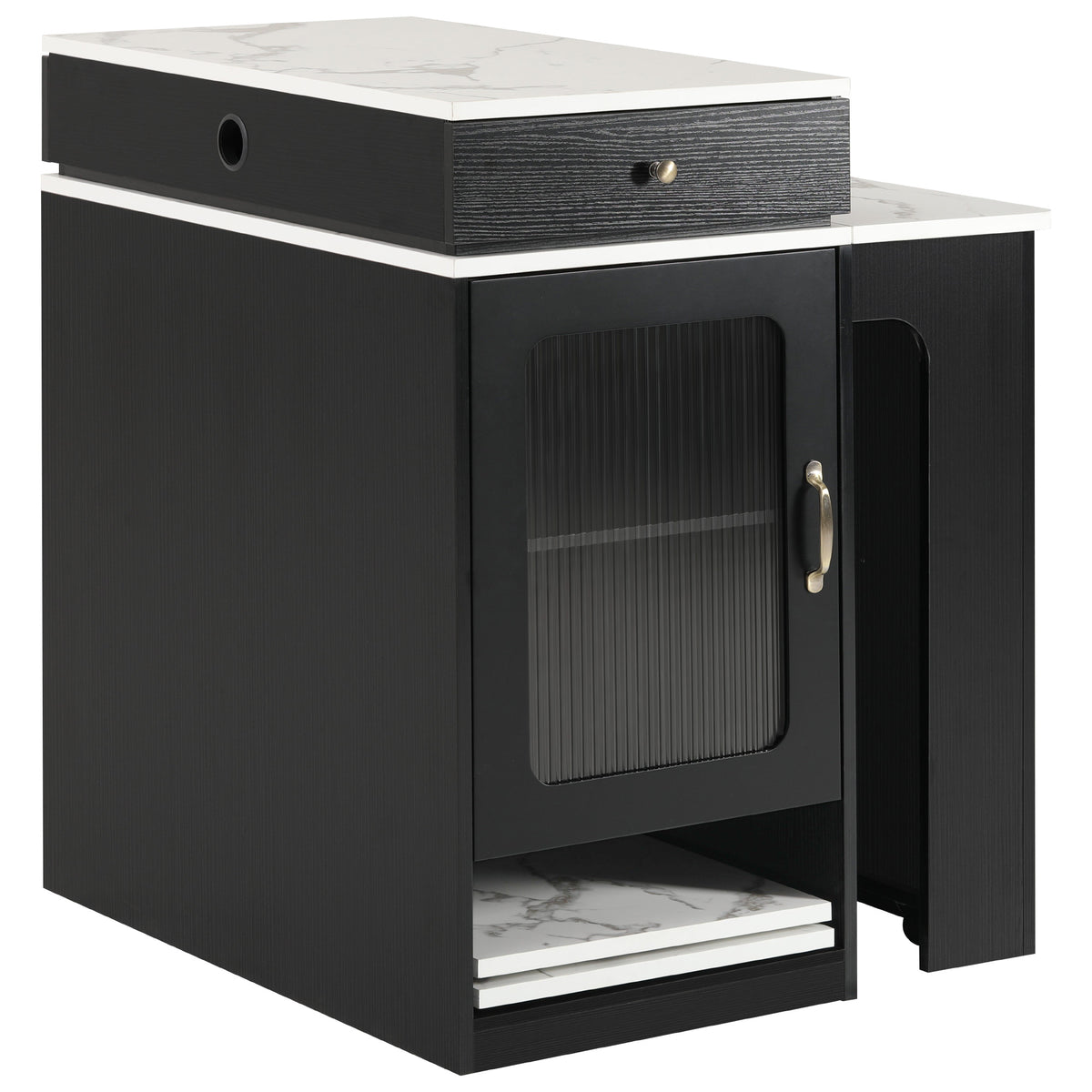 variant-group:rf-n707s000017b|Roomfitters 59.5" Kitchen Island with 41.8" Extendable Dining Table, Double-Sided Storage, Power Outlet, 2 Drawers, Black