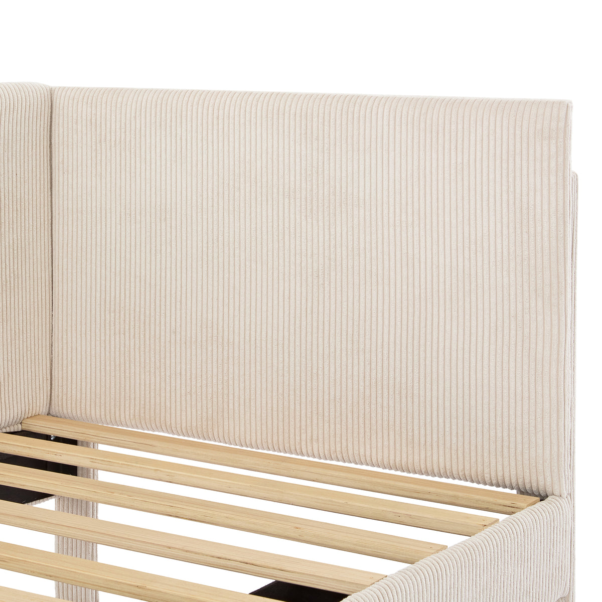 variant-group:rf-n733p171470a|Roomfitters Twin Size L-Shaped Corduroy Daybed, Upholstered Platform Bed Frame with 2 Convenient Storage Drawers for a Modern Touch, Beige