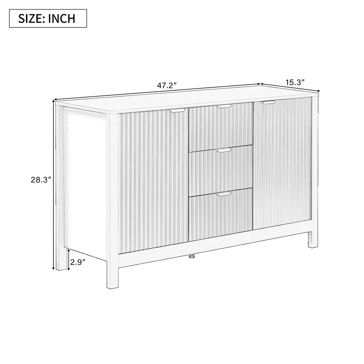 variant-group:rf-n711p269066b|Roomfitters Sideboard Buffet Cabinet with 3 Drawers, Mid-century Modern Fluted Accent Storage for Kitchen & Dining, Black