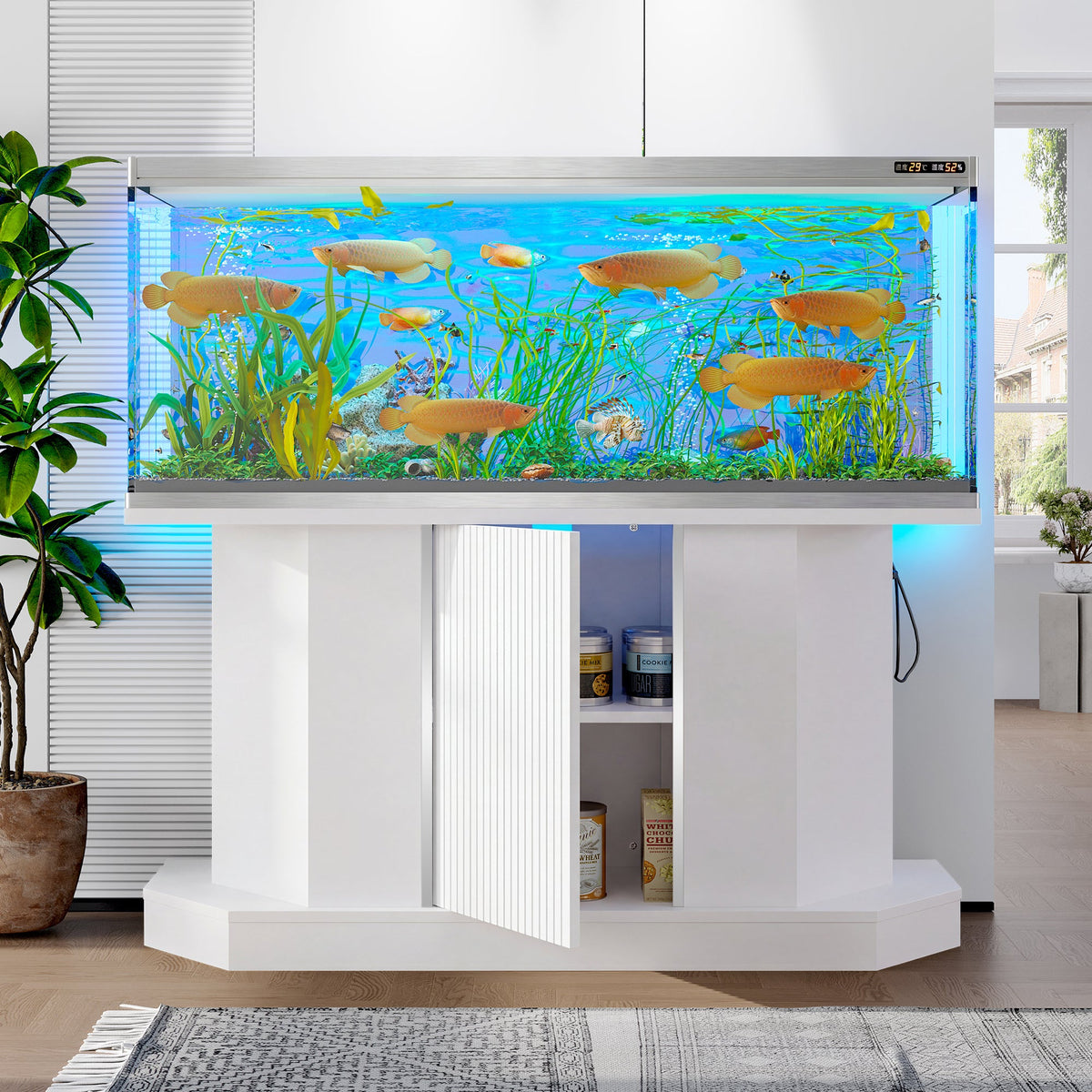 Roomfitters Modern 55-75 Gallon Heavy Duty Aquarium Stand with Moisture Resistant Cabinet Storage White Roomfitters