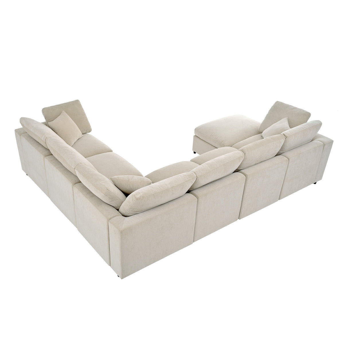 Roomfitters 124.8" 7-Seater Modular Sectional Sofa, Large Modern L-Shaped Upholstered Couch with Ottoman for Living Room, Beige Roomfitters