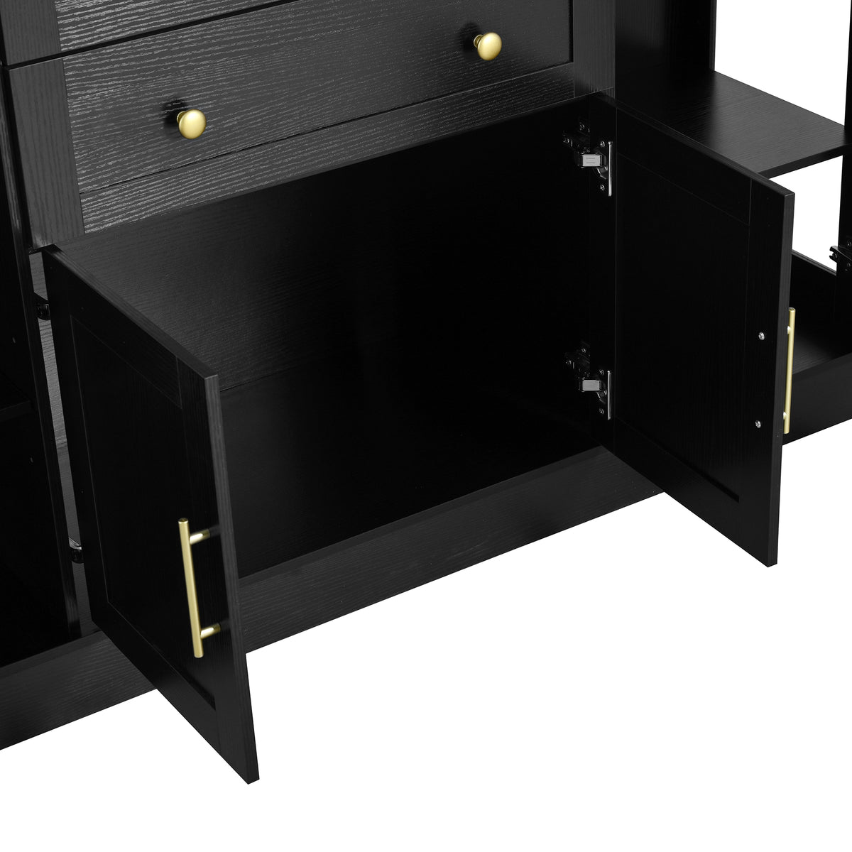 variant-group:rf-n711p437648b|Roomfitters Contemporary Black Melamine MDF Buffet Sideboard Storage Cabinet Acrylic Doors Dining Room Kitchen Console