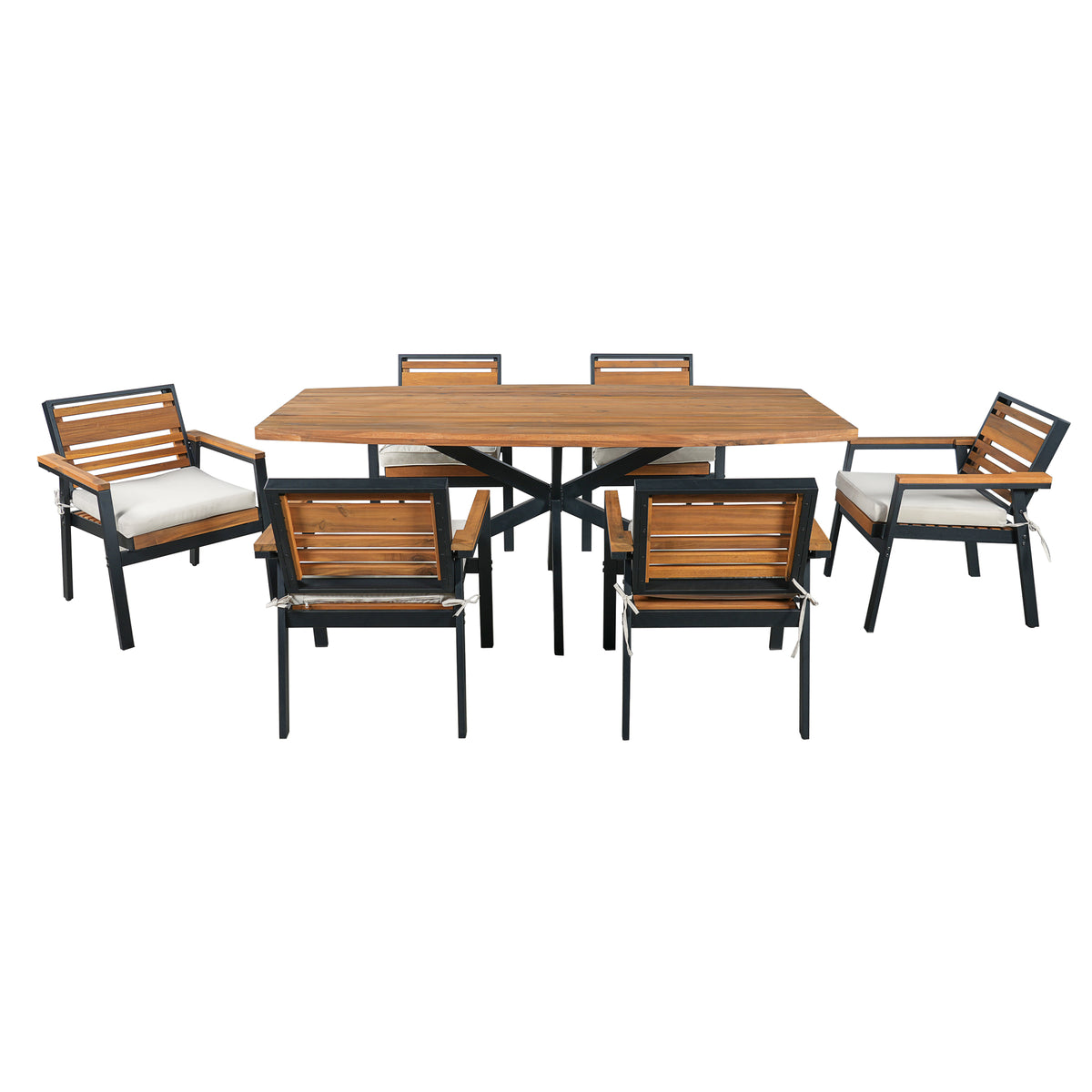 variant-group:rf-n704g201259a|Roomfitters Modern 7-Piece Patio Dining Set with Powder-Coated Iron Frame and Detachable Beige Cushions