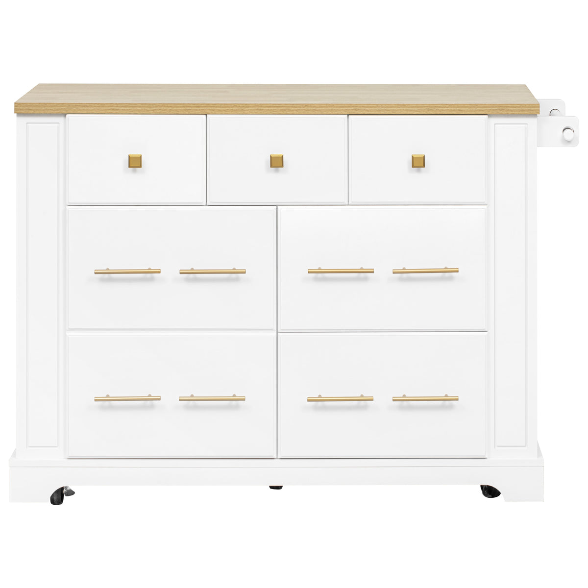 variant-group:rf-n707s307292w|Roomfitters 51" Kitchen Island with Power Outlet and Drop Leaf, Rolling Cabinet with Pull-Out Trash Can Drawer, White