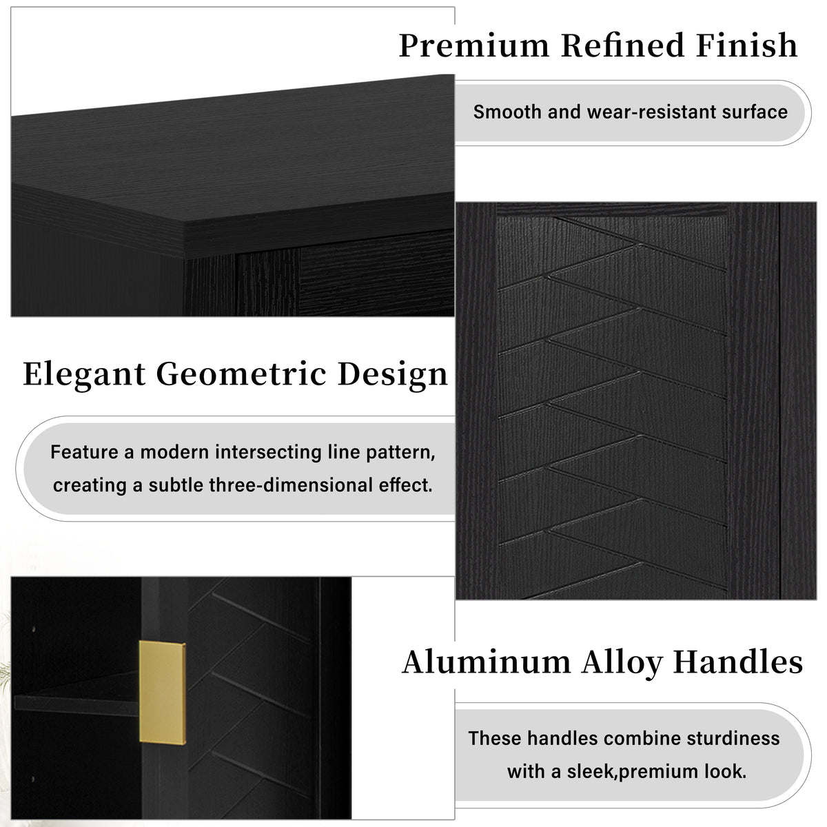 variant-group:rf-n711p345165b|Roomfitters Sideboard Buffet Cabinet with 4 Door Mid-century Modern Geometric Storage and Open Shelf for Kitchen & Dining, Black