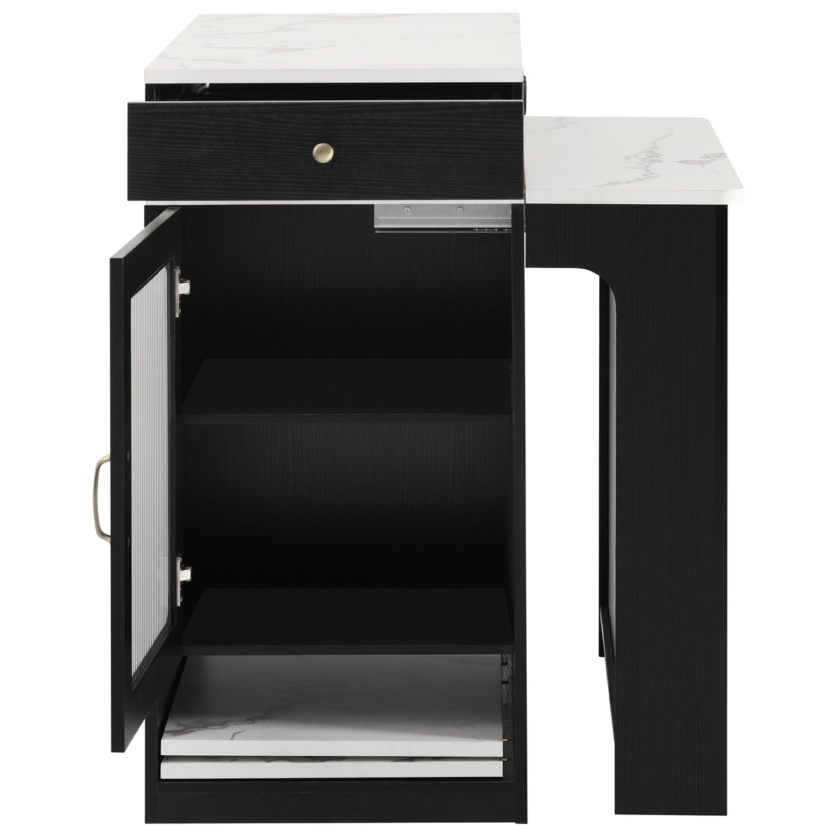 variant-group:rf-n707s000017b|Roomfitters 59.5" Kitchen Island with 41.8" Extendable Dining Table, Double-Sided Storage, Power Outlet, 2 Drawers, Black
