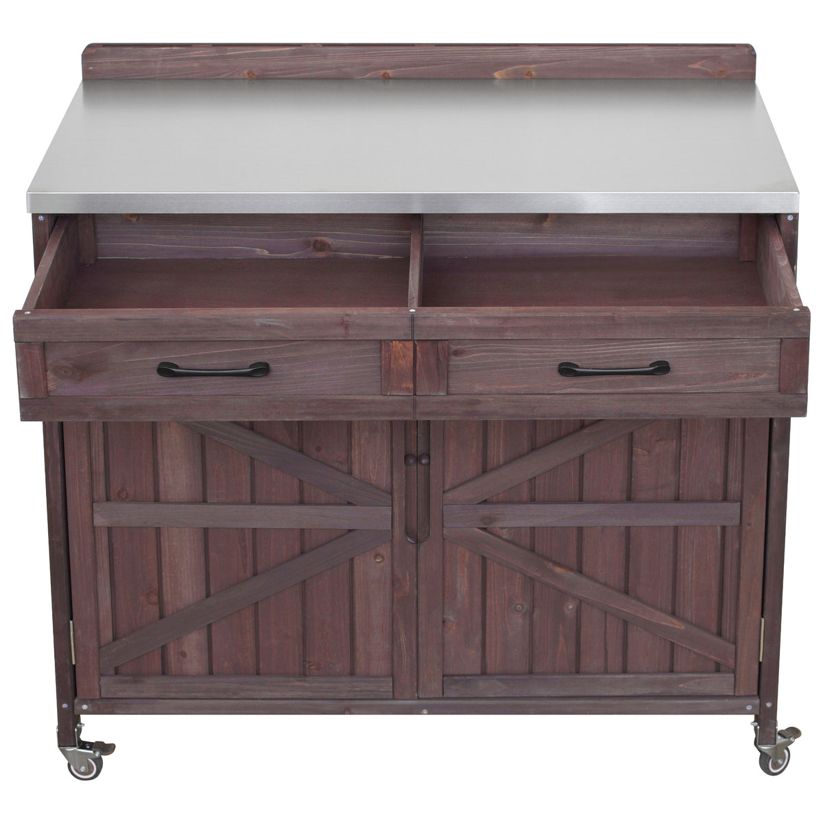 variant-group:rf-n707p370273z|Roomfitters 39.4" Grill Cart, Outdoor Kitchen Island with Stainless Steel Top, BBQ Prep Station with Storage Cabinet, Brown