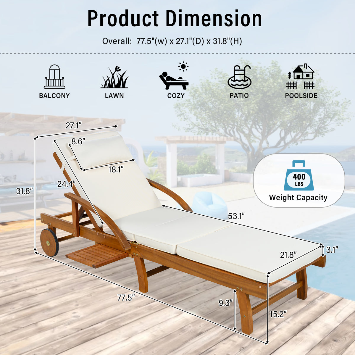 variant-group:rf-n711wy000482aaa|Roomfitters 77.5-Inch Adjustable Acacia Wood Outdoor Lounge Chairs, Set of 2 Reclining Chaise Loungers, Beige Cushions