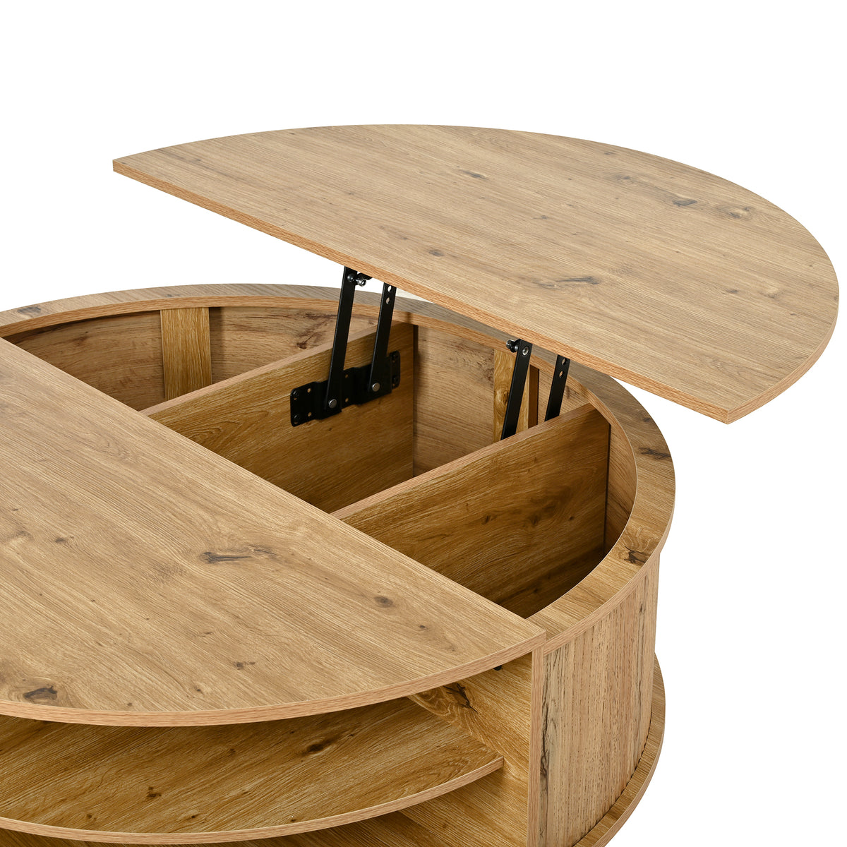 variant-group:rf-n724p416053d|Roomfitters Minimalist Round Lift-Top Coffee Table with Side Sliding Door, Acacia Wood