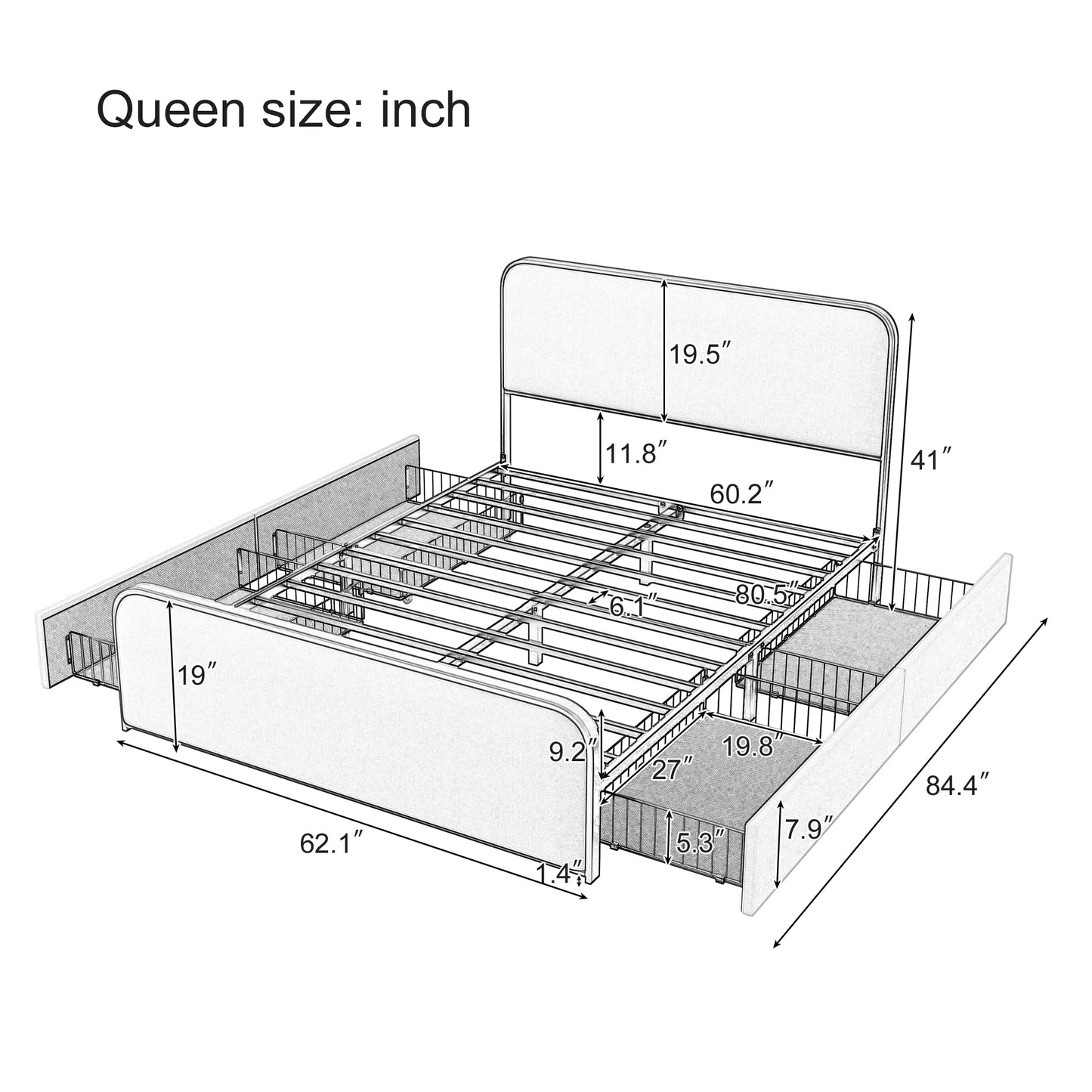 variant-group:rf-n701p229016c|Roomfitters Queen Size Upholstered Platform Bed Frame with Gold Metal Trim, Padded Curved Headboard & Footboard, Beige+Gold