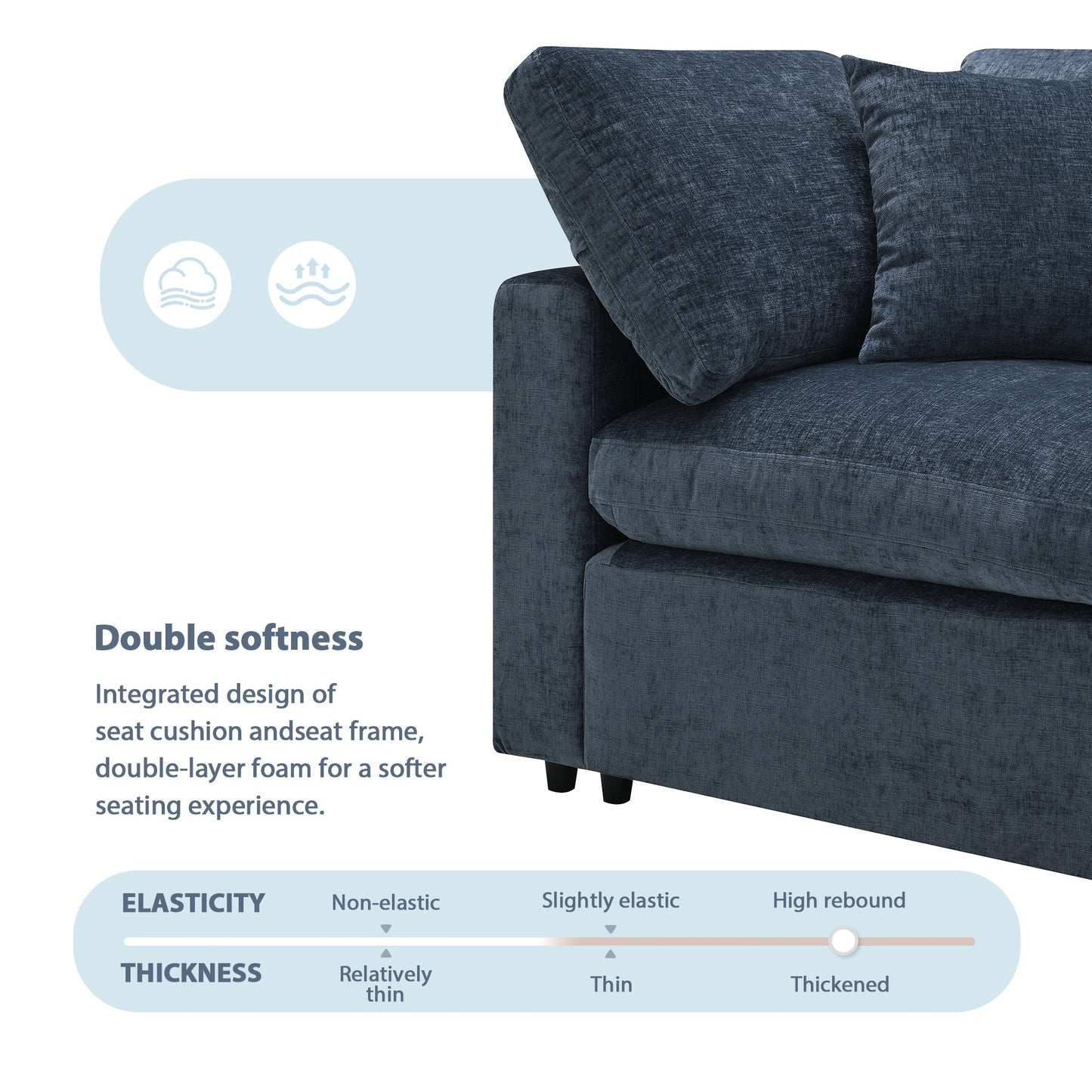 Roomfitters 130 Inch U-Shaped Modular Sectional Sofa Bed, Cloud Sleeper Couch with Plush Cushions for Living Room, Dark Blue Roomfitters