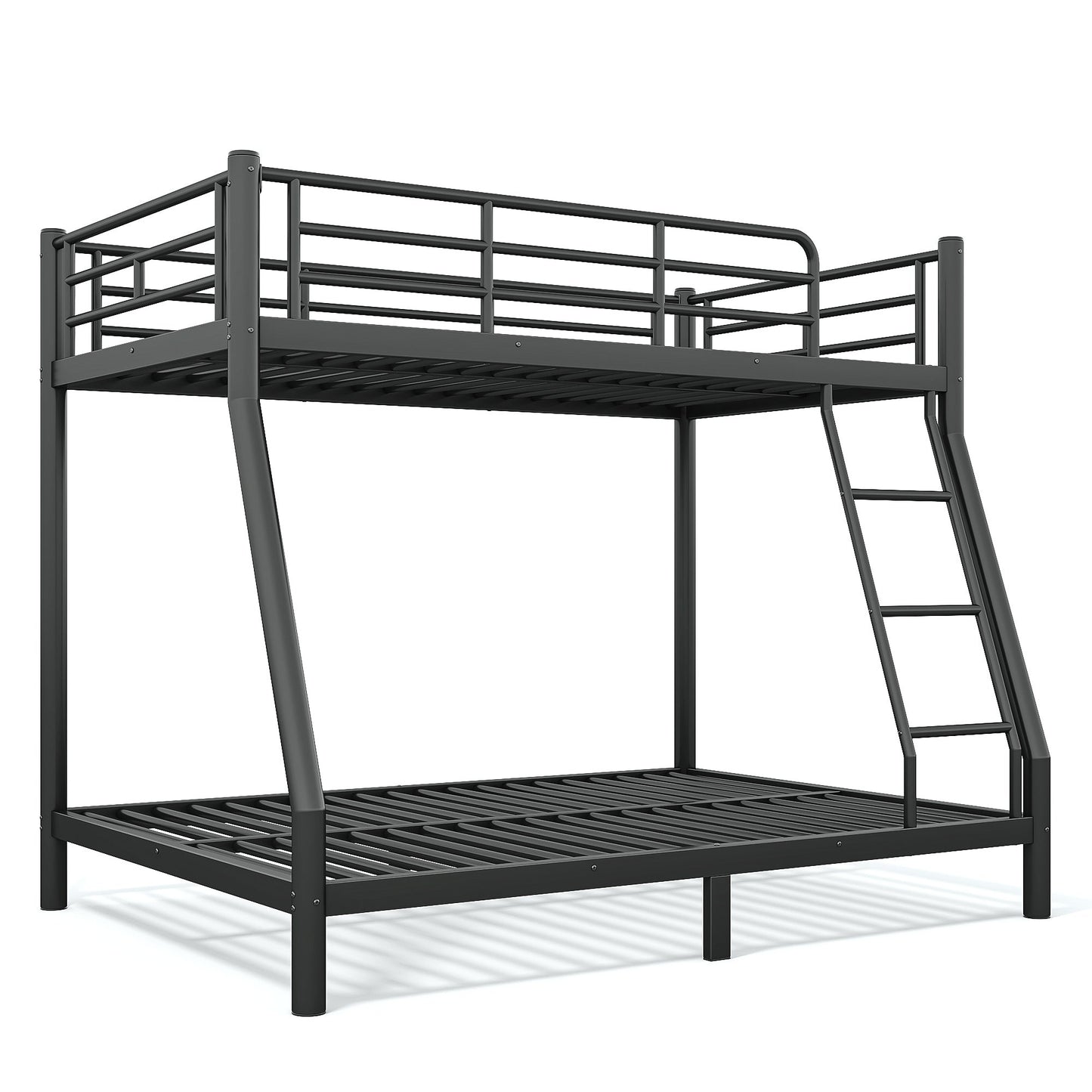 Roomfitters Twin over Full Bunk Bed Frame for Teens Adults, Heavy Duty Metal Round Tube Noise Free No Box Spring, Black