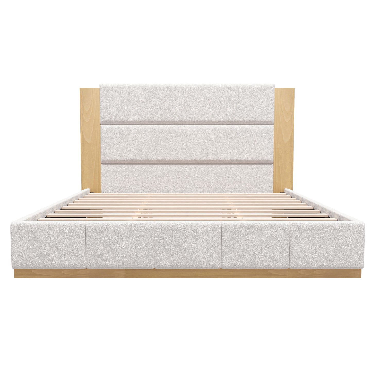 variant-group:rf-n701bs701p388105k|Roomfitters King Size Upholstered Platform Bed Frame, Extended Wood Headboard Velvet Bed, No Box Spring Needed, White