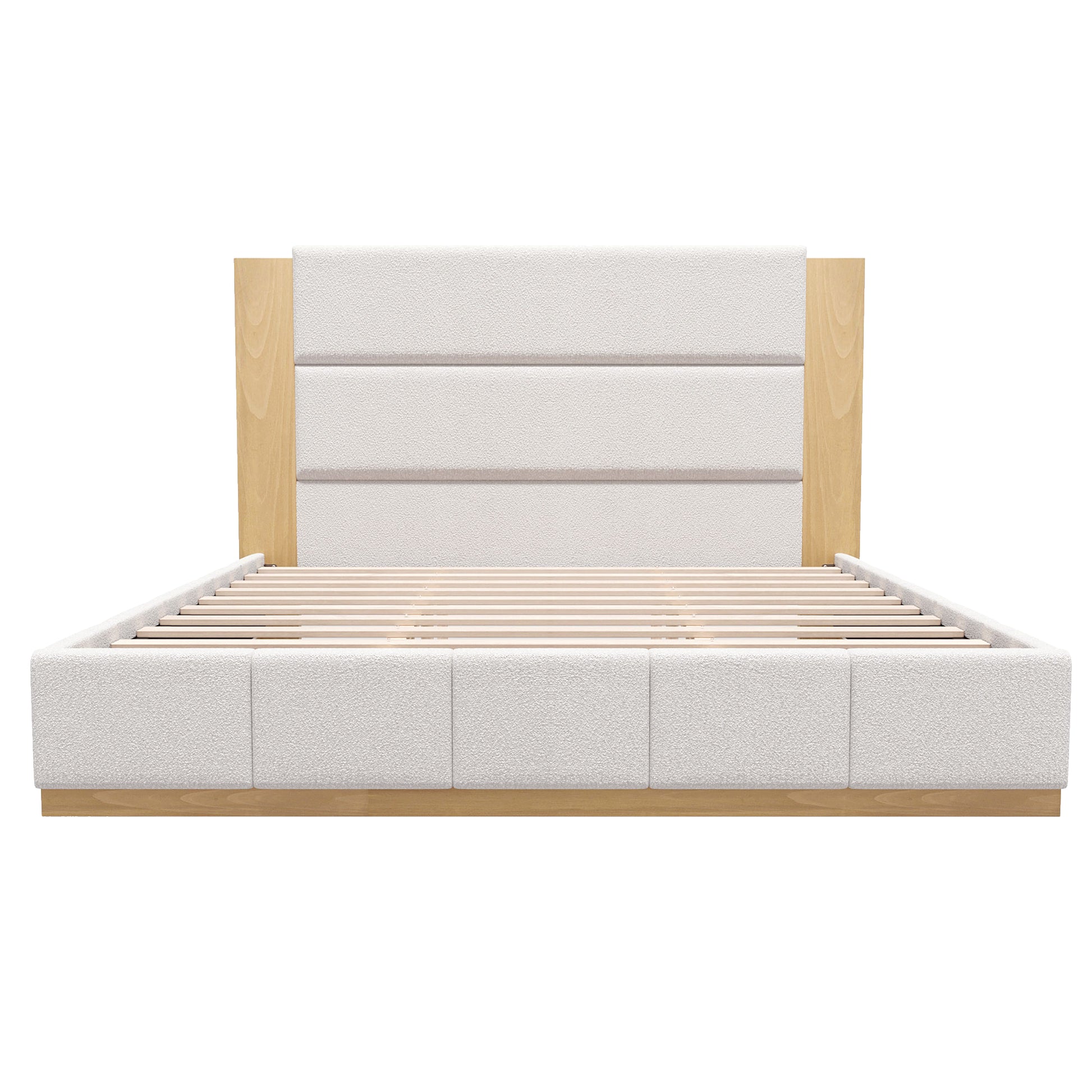 variant-group:rf-n701bs701p388105k|Roomfitters King Size Upholstered Platform Bed Frame, Extended Wood Headboard Velvet Bed, No Box Spring Needed, White