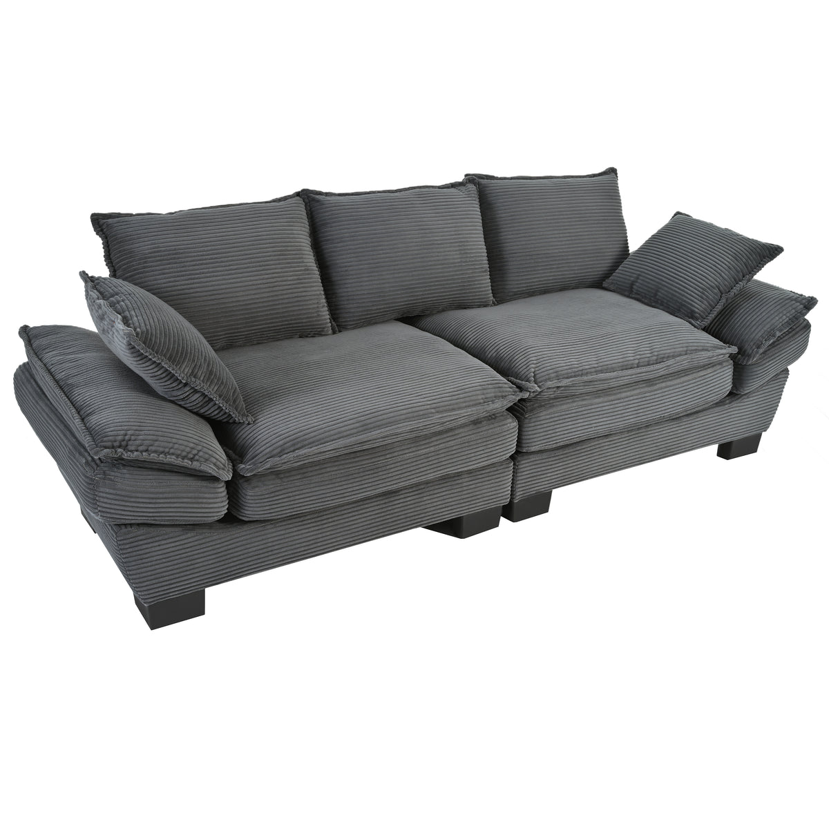 variant-group:rf-n711p192059e|Roomfitters 85.4" Modern Curved Sofa, Back Upholstered Couch with 2 Decorative Throw Pillows, Corduroy Fabric Couch for Living Room, Bedroom, Apartment, Gray