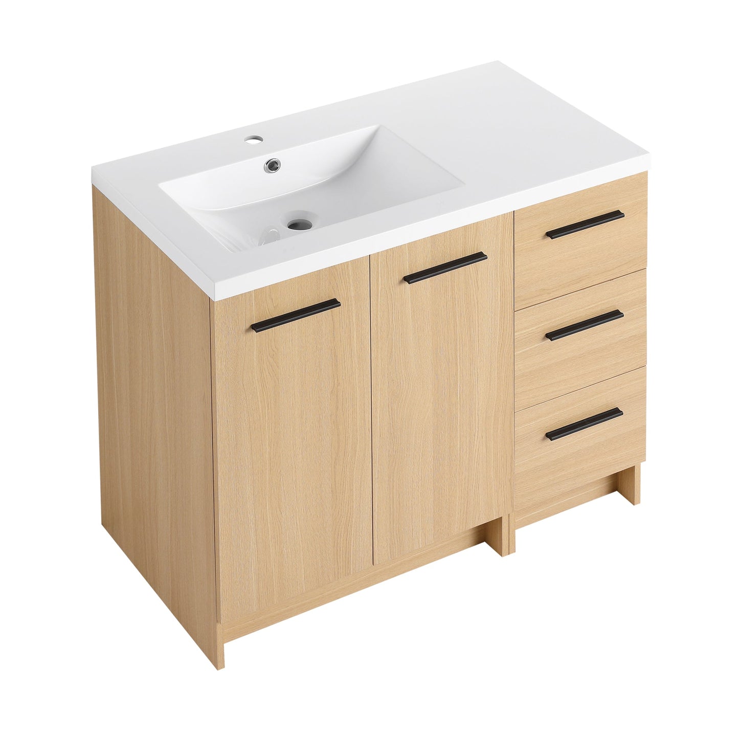 36" Modular Freestanding Bathroom Vanity with 36" Resin Sink Top, Light Oak, 2-Piece Cabinet (24" 2-Door + 12" 3-Drawer), KD Cabinet, Includes Black & Brushed Aluminum Handles Roomfitters