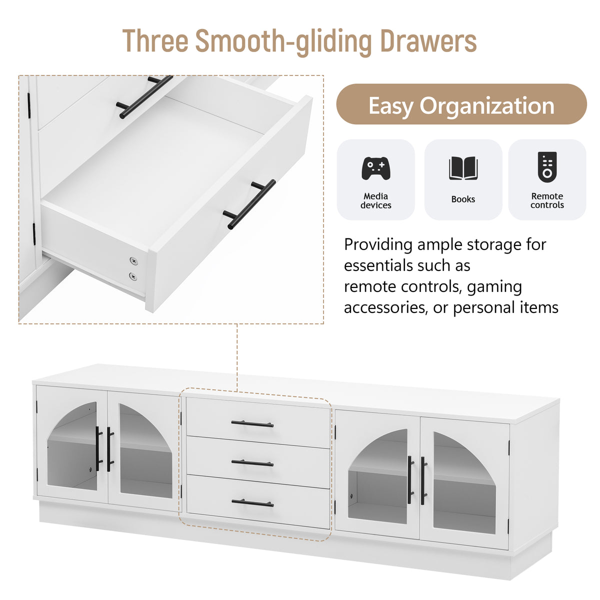variant-group:rf-n724p284467k|Roomfitters Modern Minimalist TV Stand for up to 75 Inch TV, Entertainment Console Cabinet with Adjustable Shelves, White