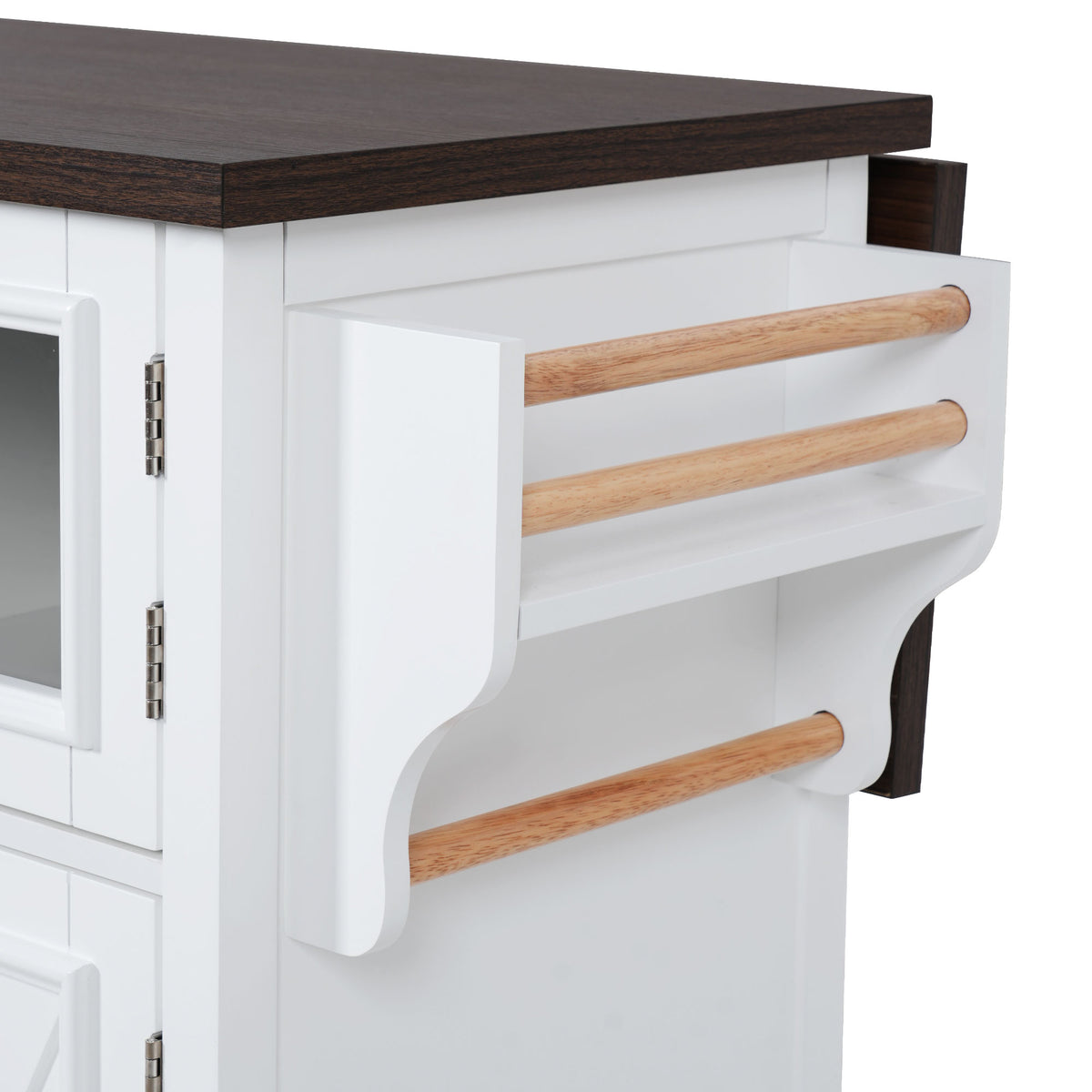 variant-group:rf-n707s300277w|Roomfitters 54.9" Kitchen Island with Drop Leaf, Rolling Kitchen Cart with Barn Door and Glass Door, Storage Cabinet, White