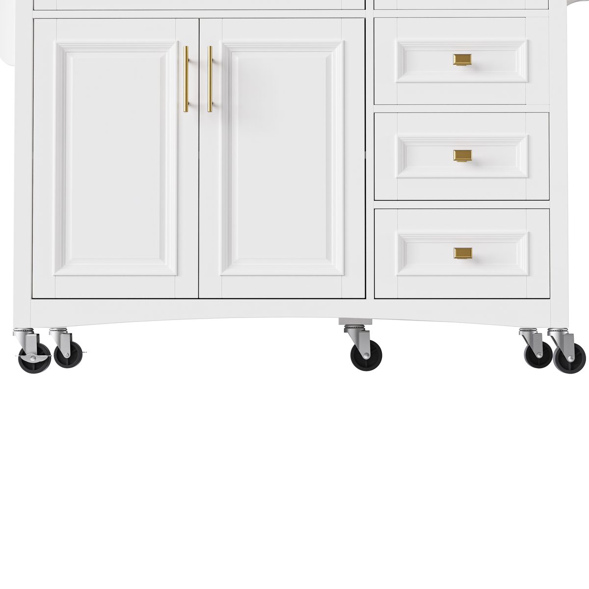 variant-group:rf-n707p195393w|Roomfitters 52" Kitchen Island with Drop Leaf, Rolling Kitchen Cart with Storage Cabinet, Spice Rack, Towel Rack, Adjustable Shelf, White