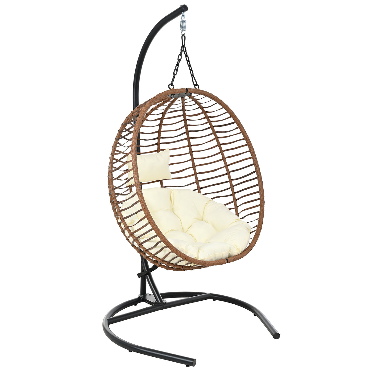 variant-group:rf-n711p389503k|Roomfitters Single Person Folding Egg Chair with Stand, UV Resistant Wicker Rattan Swing for Patio, Garden, Brown+Beige