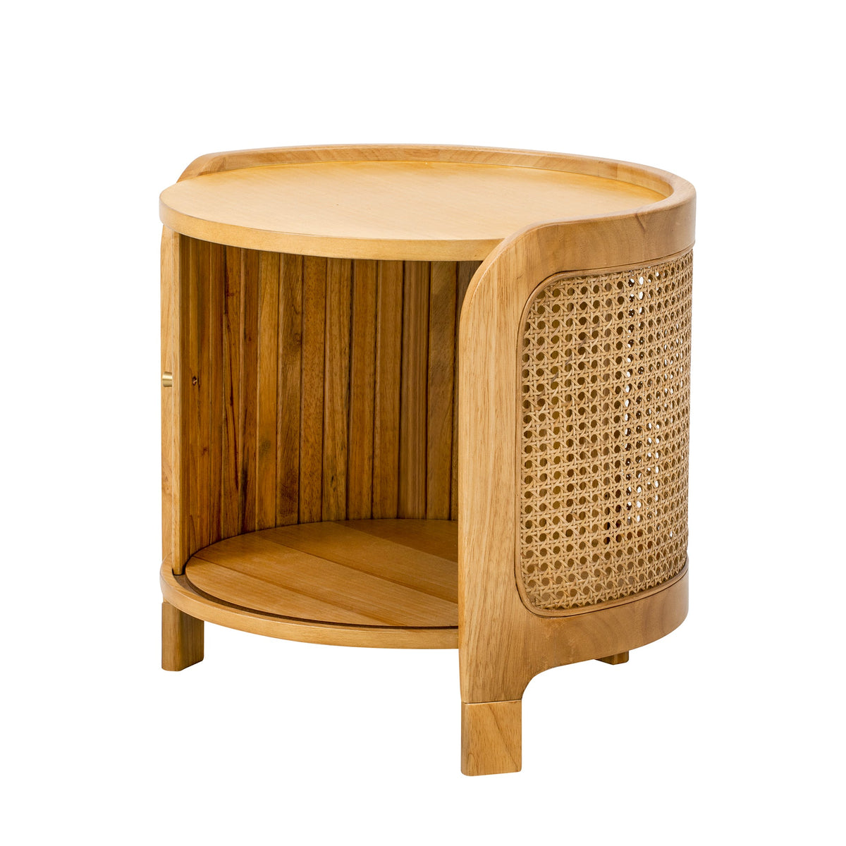 Roomfitters Modern Round Rotating Coffee Table with Woven PE Rattan Details, Antique Brown Roomfitters