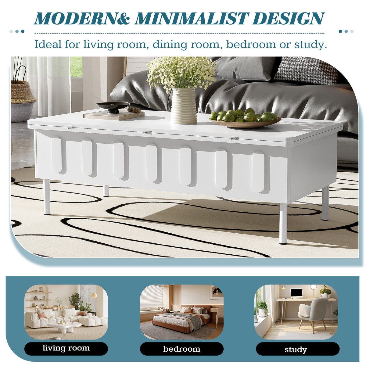 variant-group:rf-n724p292514k|Roomfitters Lift-Top Coffee Table with 2 Drawers and Foldable Top, Hidden Storage Compartment, Adjustable Center Table, White