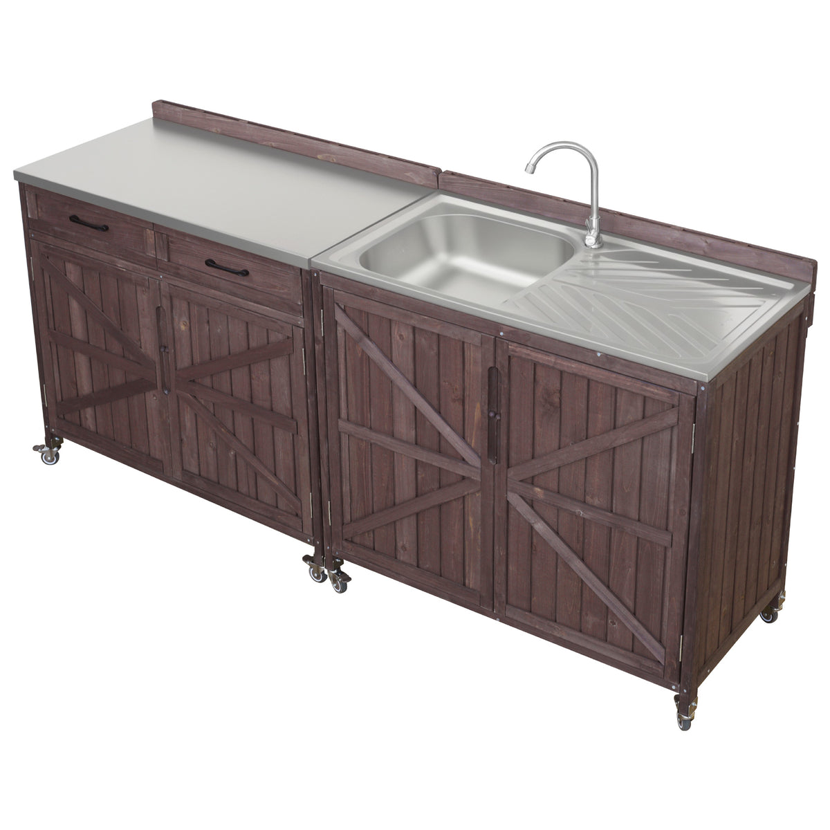 variant-group:rf-n707s000024z|Roomfitters 2-Piece Outdoor Grill Cart with Stainless Steel Top, Sink and Faucet, BBQ Prep Station, Dark Brown