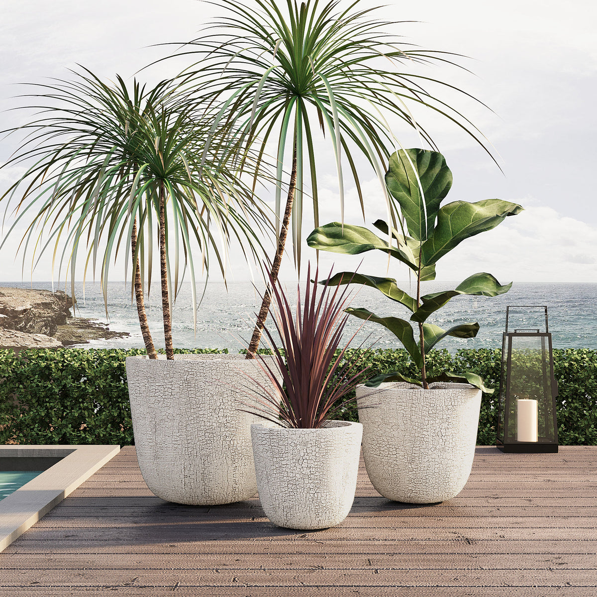 variant-group:rf-n711p406660a|Roomfitters Lightweight MGO Planter Set of 3, Round Weather Resistant Outdoor Indoor Flower Pots for Garden Patio, Beige