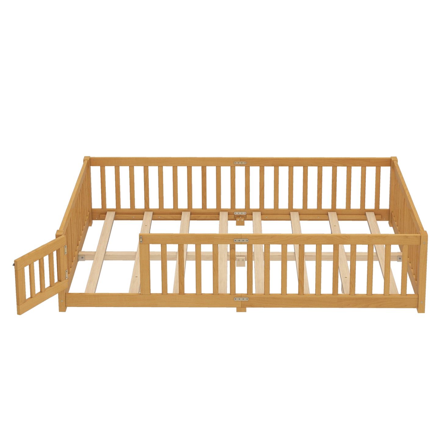 variant-group:rf-w1580p338954|Roomfitters Wooden Queen Floor Bed Frame with Door & Safety Guardrails, Low Platform Design for Bedroom or Playroom, Natural