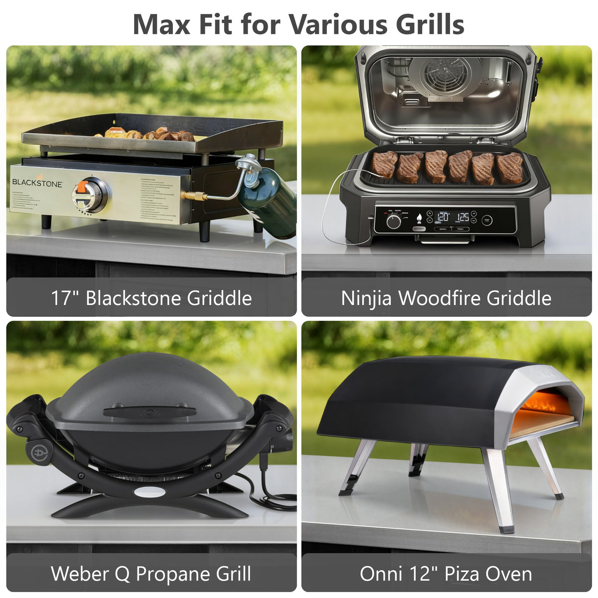 variant-group:rf-n707p370276b|Roomfitters 78.3" Outdoor Kitchen Island with Foldable Grill Table, Stainless Steel Top & Tilt Trash Can Storage, Black
