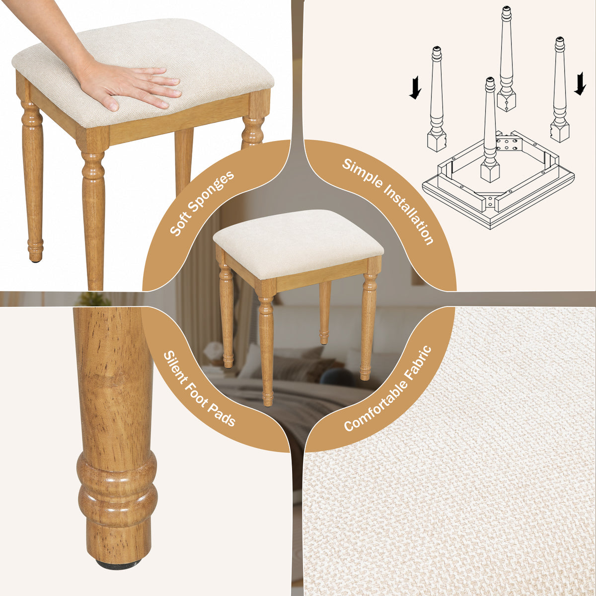 variant-group:rf-n704p342558n|Roomfitters 44-Inch Bohemian Makeup Vanity Desk with 13 Hollywood Bulbs Tri-Fold Mirror and Bamboo Drawers Natural