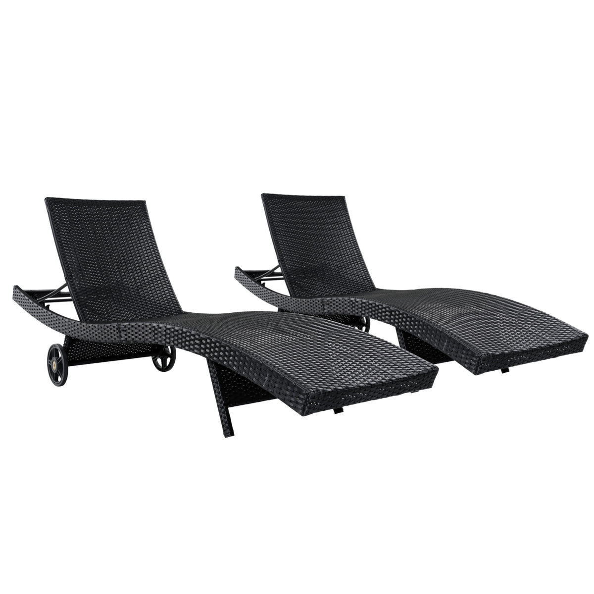 variant-group:rf-n707p395515b|Roomfitters 80"W Patio Chaise Lounge Chairs Set of 2 with Wheels, Folding Table, Adjustable Rattan Loungers, Black